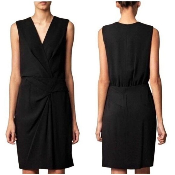 Diane Von Furstenberg Sleeveless Knee Length Black Dress Size 8 Ruching Slimming - Picture 2 of 12